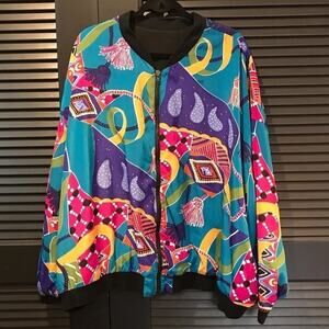 Vintage Reversible Jacket 80s-90s, One Side Chain Print, Black on Other, Size L